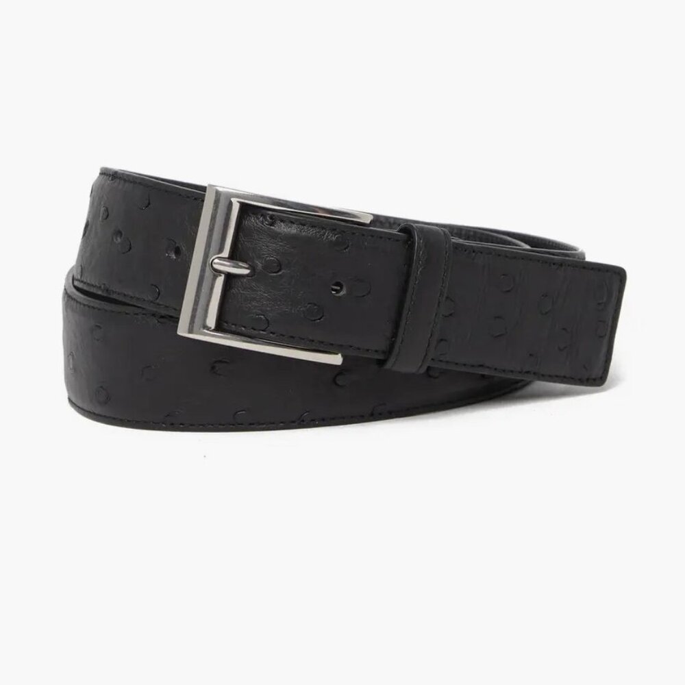 Bottega Veneta Men’s Ostrich-Pattern Leather Belt – Dark Brown, Size 90 | NWT